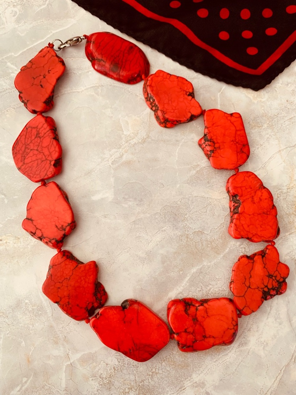 Red Magnesite Stone Statement Necklace - Bold Chunky